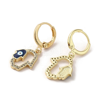 Hamsa Hand with Evil Eye Real 18K Gold Plated Brass Dangle Leverback Earrings EJEW-Q797-22G-03-1