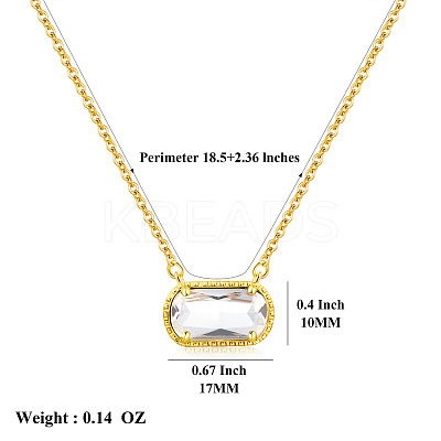 304 Stainless Steel Pave Cubic Zirconia Oval Birth Stone Pendant Necklaces for Women FS-WGC2097-11-1