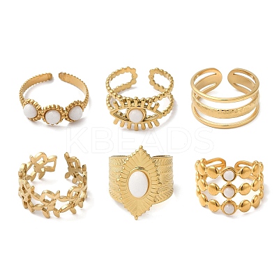 6Pcs 6 Style Butterfly & Horse Eye & Multi Lines 304 Stainless Steel Open Cuff Rings Set RJEW-P092-02G-M-1