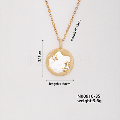 Vintage Brass Rhinestones Flat Round with Star Pendant Necklace for Women TU3121-4-1