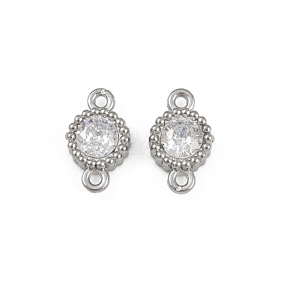 304 Stainless Steel Pave Clear Cubic Zirconia Flat Round Links Connector Charms STAS-F322-12P-1