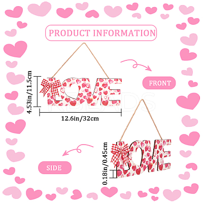 Valentine's Day Wooden Door Hanging Decorations with Hemp Rope AJEW-WH0314-117-1