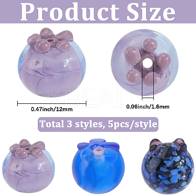 15Pcs 3 Colors Handmade Lampwork Beads LAMP-SC0001-80-1