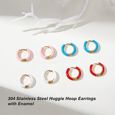 4 Pairs Two Tone 304 Stainless Steel Chunky Huggie Hoop Earrings with Enamel for Women EJEW-DC0001-37-1