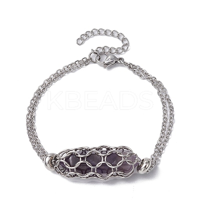 Natural Amethyst Bullet Link Bracelets BJEW-JB09813-02-1