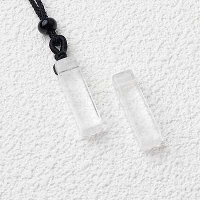 Natural Quartz Crystal Cuboid Pendant Black Cotton Cord Necklaces FS-WG3353C-07-1