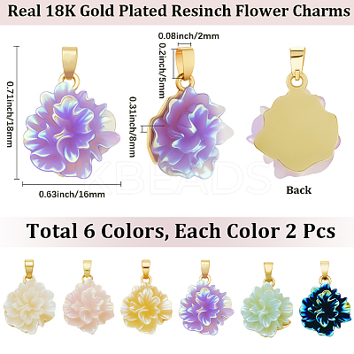 12Pcs 6 Colors UV Plating Brass Pendants KK-BBC0018-81-1