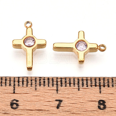 Ion Plating(IP) 304 Stainless Steel Micro Pave Cubic Zirconia Charms STAS-N110-01C-G-1