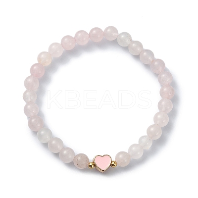 Natural Rose Quartz Round Beaded Stretch Bracelets BJEW-JB09881-06-1