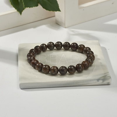 9mm Natural Bronzite Beads Stretch Bracelet for Men Women BJEW-JB07236-1