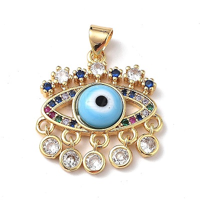 Lampwork Evil Eye Pendants with Colorful Cubic Zirconia ZIRC-L102-13G-05-1