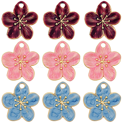 9Pcs 3 Colors 304 Stainless Steel Enamel Pendants STAS-BBC0009-29-1