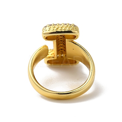 Letter Brass Micro Pave Clear Cubic Zirconia Open Cuff Ring for Women RJEW-N046-03I-G-1