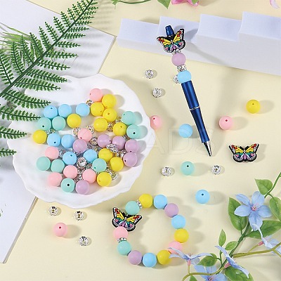 DIY Brass Rhinestone & Butterfly & Round Silicone Beads Jewelry Making Findings Kits DIY-SZ0010-31-1
