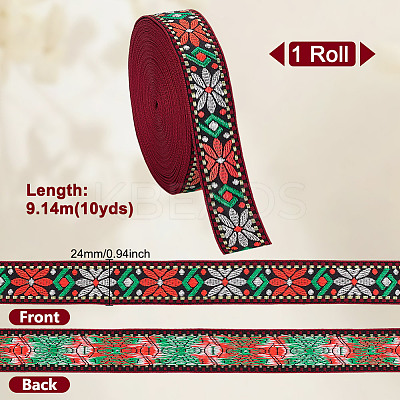 10 Yards Ethnic Style Polyester Jacquard Flower Ribbon OCOR-PH0004-86B-1