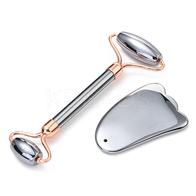 Natural Terahertz Stone Facial Rollers and Gua Sha Set G-B008-01RG-1