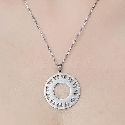 Non-Tarnish 201 Stainless Steel Hollow Sun Pendant Necklace NJEW-OY002-28-1