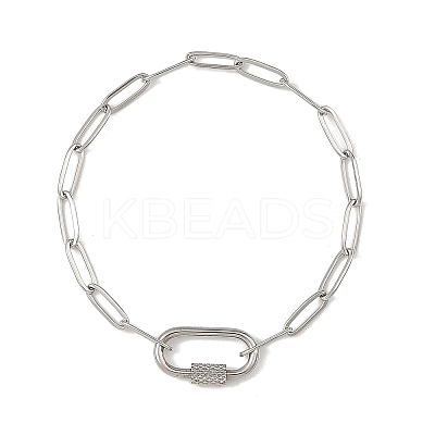 304 Stainless Steel Paperclip Chains Bracelets with Screw Carabiner Lock for Women BJEW-JB14206-1