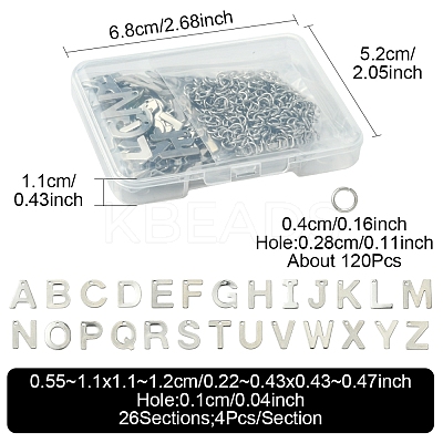 104Pcs 26 Styles Letter A~Z 304 Stainless Steel Alphabet Letter Charms STAS-FS0001-67-1