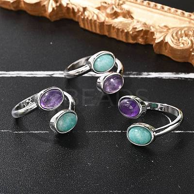 Natural Amethyst & Amazonite Finger Rings RJEW-A068-02P-02-1