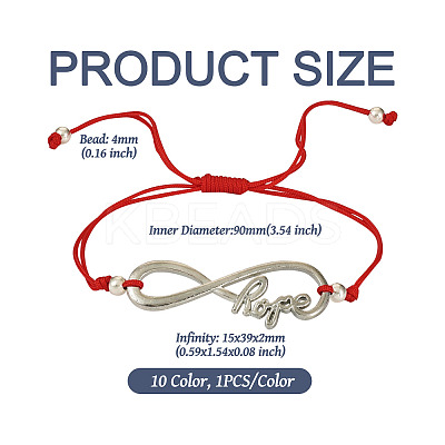 10Pcs 10 Color Alloy Infinity with Hope Link Bracelets Set for Men Women BJEW-TAC0008-02-1