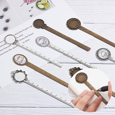 16Pcs 8 Styles Alloy Ruler Bookmark Cabochon Settings FIND-NB0004-42-1