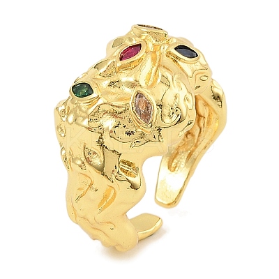 Brass Micro Pave Cubic Zirconia Cuff Rings for Women RJEW-S392-10G-1