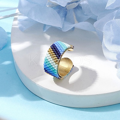 Glass Seed Beads Gradient Open Cuff Rings RJEW-MZ00021-1