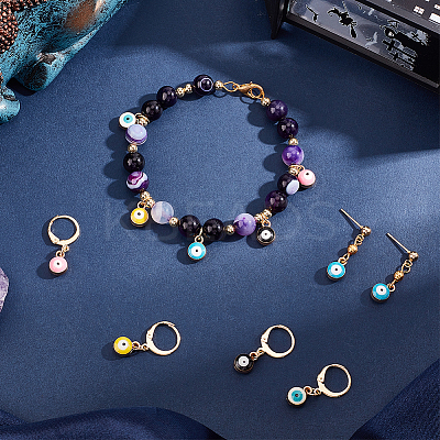 15Pcs 5 Color Alloy Enamel Evil Eye Charms Locking Stitch Makers HJEW-PH01592-1