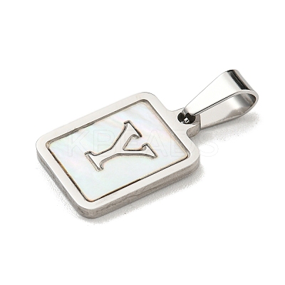 304 Stainless Steel Pave Natural White Shell Pendants STAS-S130-03P-Y-1