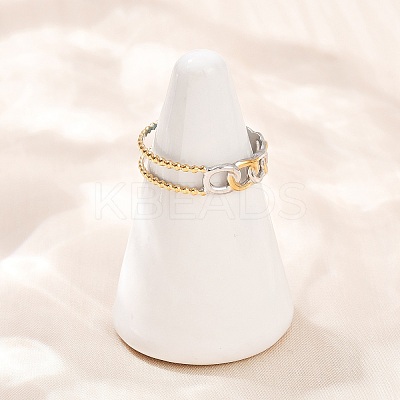 304 Stainless Steel Double Color Cuff Rings RJEW-S635-01GP-06-1