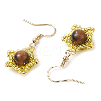 Natural Tiger Eye Star Dangle Earrings EJEW-MZ00354-1