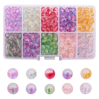 400Pcs 10 Colors Frosted Spray Painted Glass Beads Strands GLAA-CJ0001-39-1