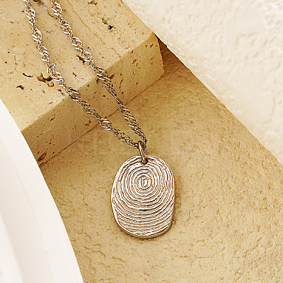 Non-Tarnish 304 Stainless Steel Textured Oval Pendant Necklaces QQ8734-2-1