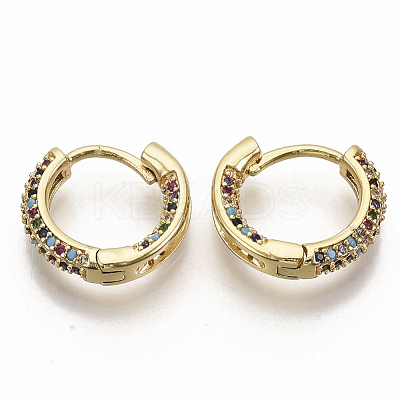 Brass Micro Pave Colorful Cubic Zirconia Hoop Earrings EJEW-S208-060-1