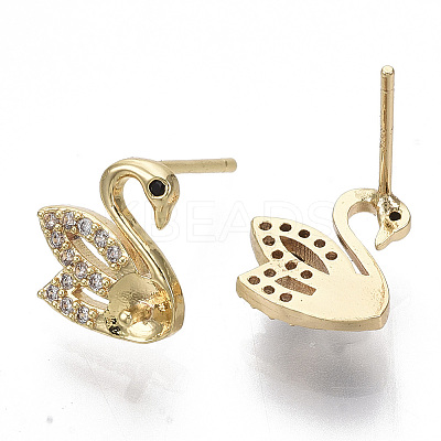 Brass Micro Pave Clear Cubic Zirconia Stud Earring Findings KK-N232-14-NF-1