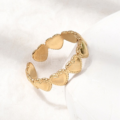 Heart 304 Stainless Steel Cuff Open Rings for Women RJEW-A091-14G-1
