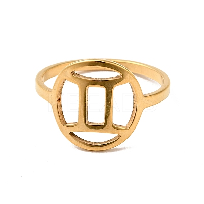 Ion Plating(IP) 201 Stainless Steel Constellations Gemini Finger Ring for Women RJEW-G266-06G-1