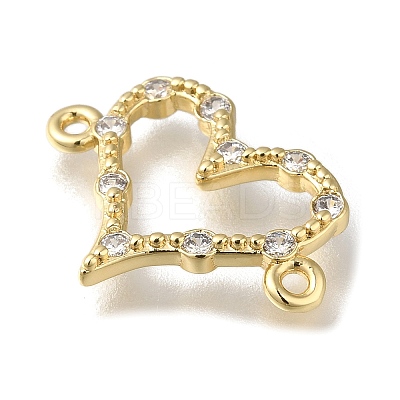 Rack Plating Brass Pave Clear Cubic Zirconia Heart Links Connector Charms KK-K373-11A-G-1