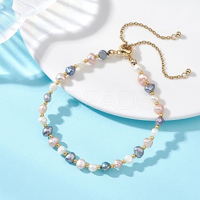 Natural Cultured Freshwater Pearl & Seed Beads Slider Bracelets for Women BJEW-JB13178-1