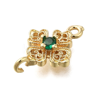 Brass Green Cubic Zirconia Clover Connector Charms KK-Q048-12G-1