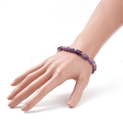 Natural Amethyst Column Beaded Stretch Bracelet BJEW-JB08596-04-1
