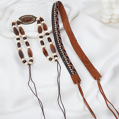 2Pcs 2 Styles Imitation Leather Southwestern Cowboy Hat Belt AJEW-LP0007-39-1