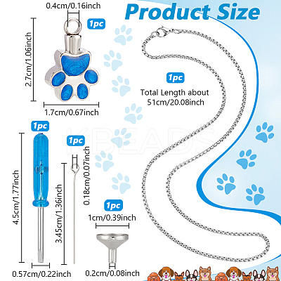 DIY Cat Paw Print Stainless Steel Enamel Urn Ashes Pendant Necklaces Making Kits DIY-NB0012-91A-1