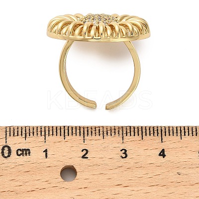 Sunflower Brass Micro Pave Clear Cubic Zirconia Cuff Finger Rings for Women RJEW-M098-02G-1