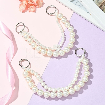 2Pcs 2 Styles White ABS Imitation Pearl Round Beaded Bag Extender Chains AJEW-CJ00010-1