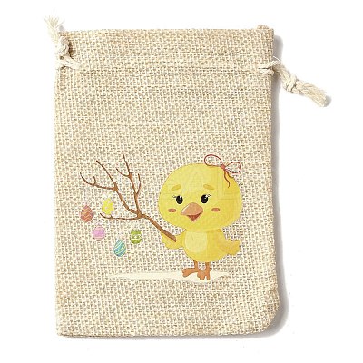 12Pcs 12 Styles Easter Egg Chick Rabbit Printed Rectangle Burlap Cloth Packing Pouches ABAG-U006-01-1