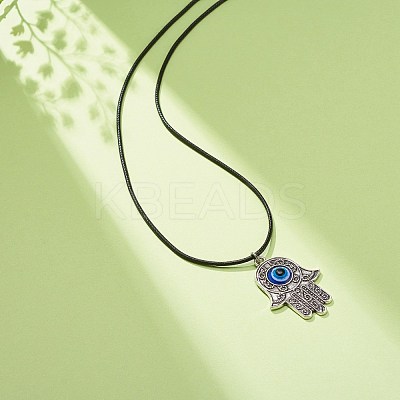 Alloy Hamsa Hand with Enamel Evil Eye Pendant Necklace for Women NJEW-JN03956-01-1