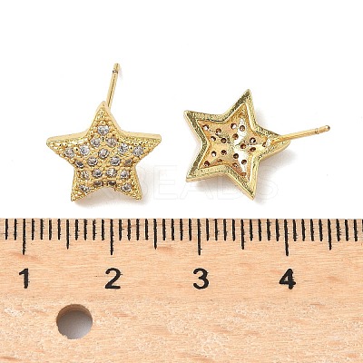 Star Brass Micro Pave Clear Cubic Zirconia Stud Earrings EJEW-A132-16G-1