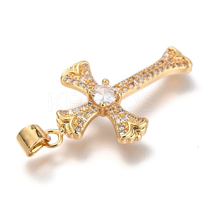 Brass Micro Pave  Clear Cubic Zirconia Pendants ZIRC-O038-02G-1